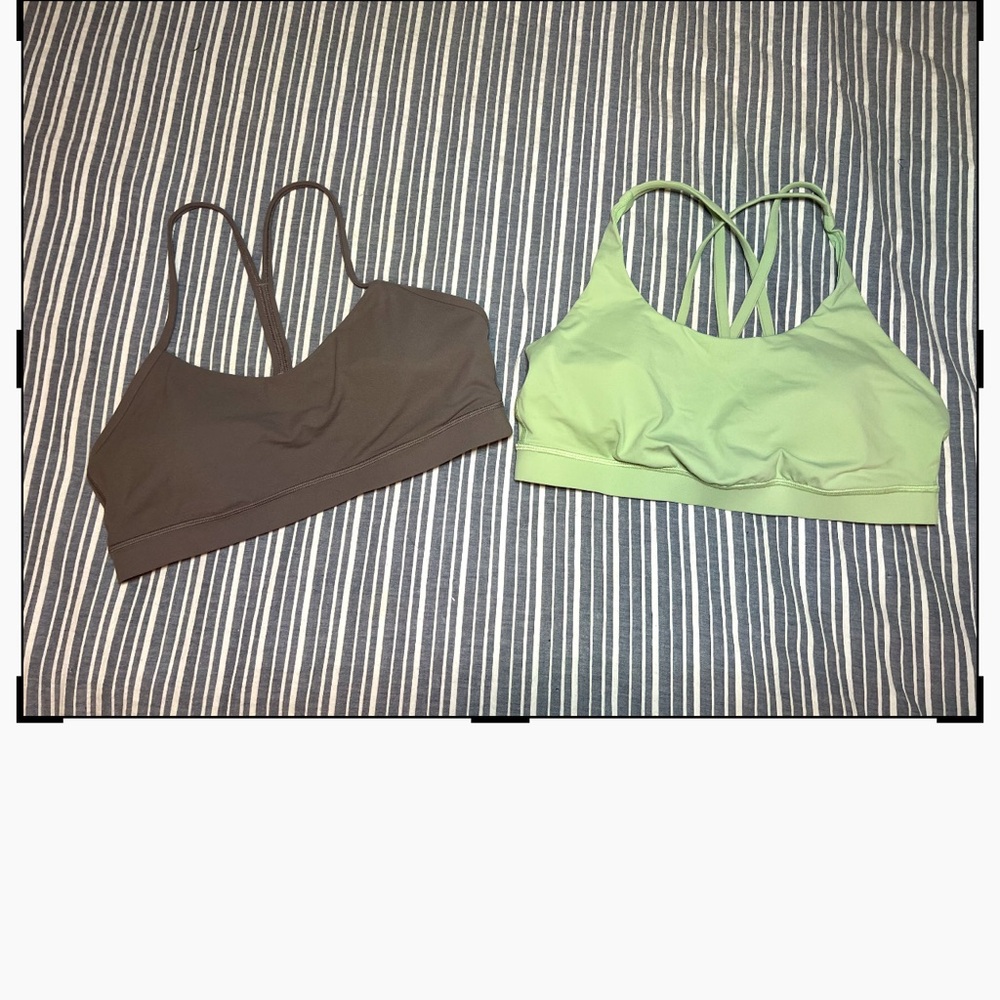 Two Lululemon Sports bras  Gray and Green size 12
